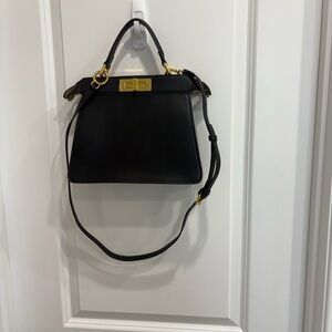 TIFFANY & FRED PARIS Black Leather Top-Handle Shoulder Bag with Gold Hardware